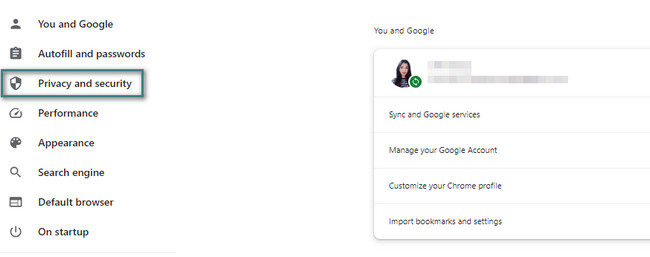choose privacy and security button
