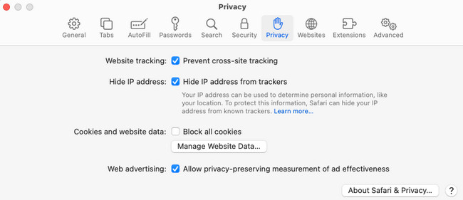 haga clic en el botón administrar datos del sitio web