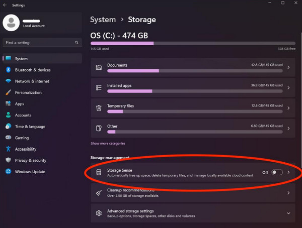 Enable Storage Sense