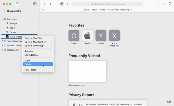 delete favorites on bookmark section