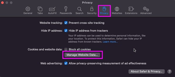 safari gestionar datos del sitio web