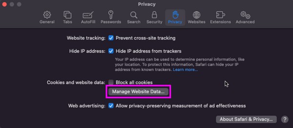 safari gestionar datos del sitio web