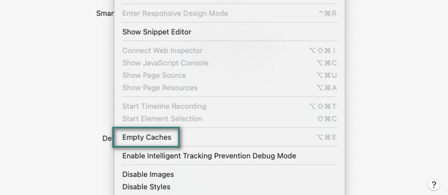 нажмите «Пустые кеши» в Mac Safari