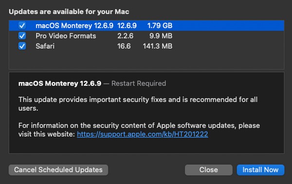 mettre à jour macos