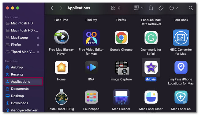 cliquez sur le bouton des applications sur le finder