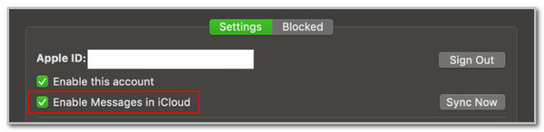 uncheck enable messages in icloud box