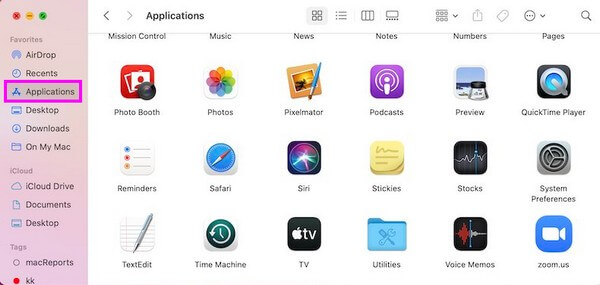click the Applications folder on the left column