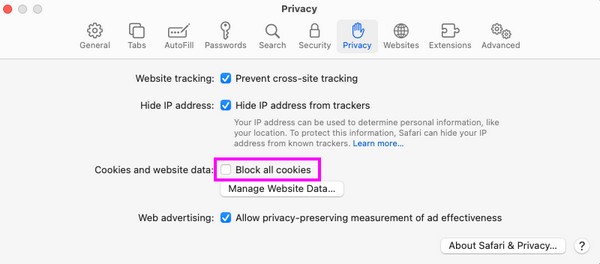 untick block all cookies