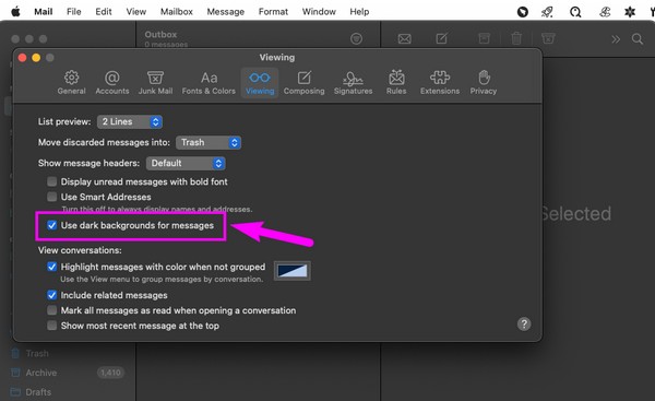 put mail in dark mode