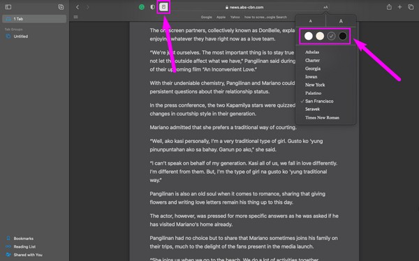 put safari in dark mode