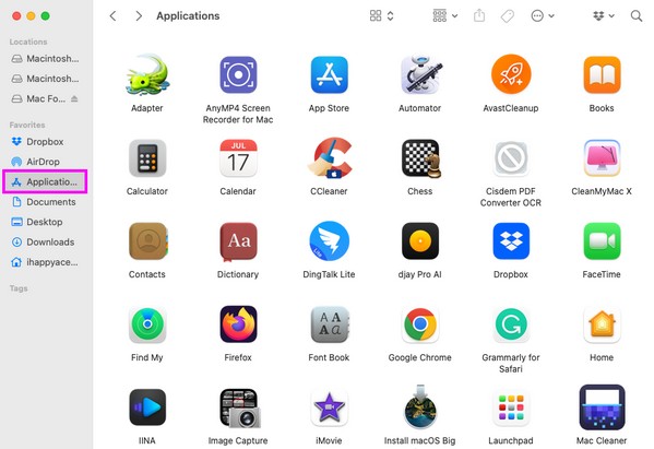 Finder ouvrir le dossier d'application