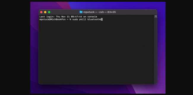 interface du terminal pour réinitialiser le bluetooth du mac