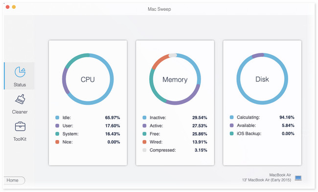 interface de status do fonelab mac sweep