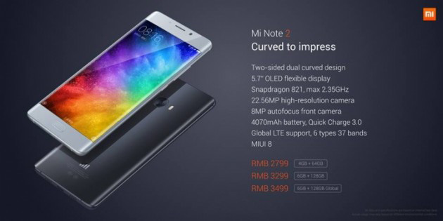 Pris för Xiaomi Mi Note 2