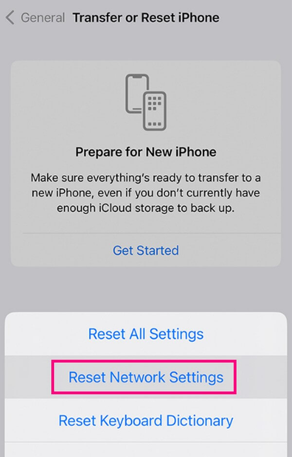 tap Reset to view the resetting options