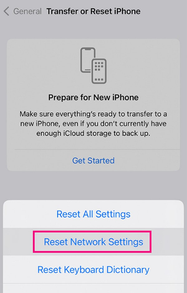 tap Reset to view the resetting options