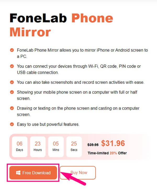 Enter the FoneLab Phone Mirror website