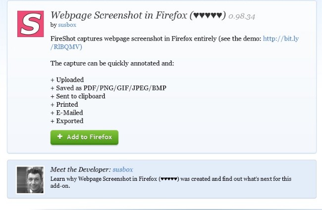 добавить Fireshot в Firefox