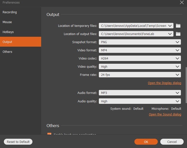 adjust laptop screen recording settings