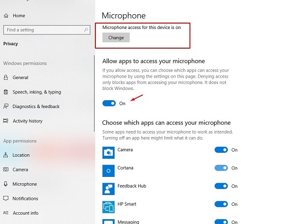 allow apps to access your microphone