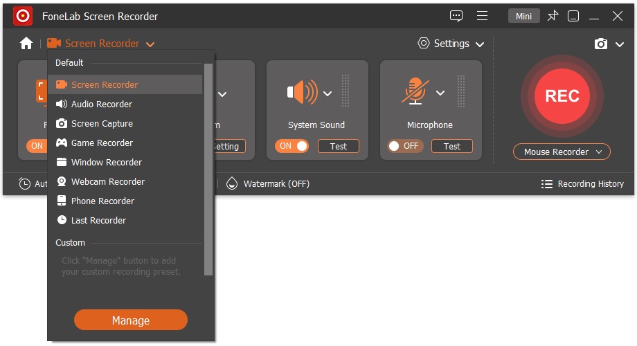 screen capture main interface