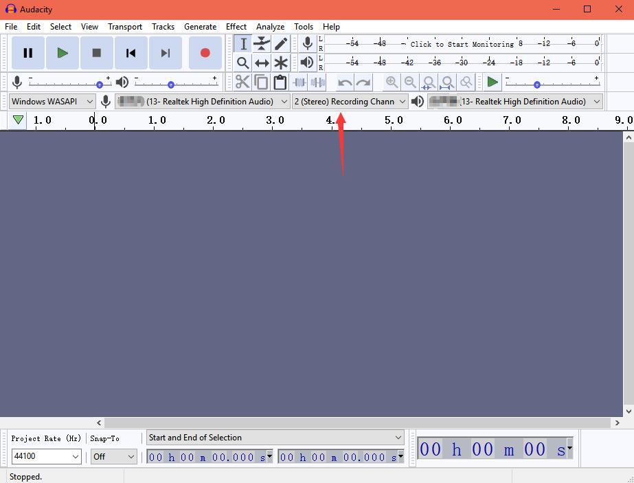 choose 2 stereo recording channel audacity