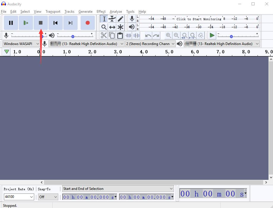 klikk audacity stop-knappen