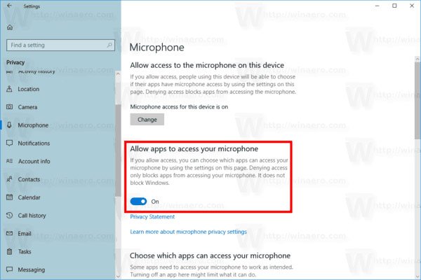 Activer l'accès au microphone Windows 10