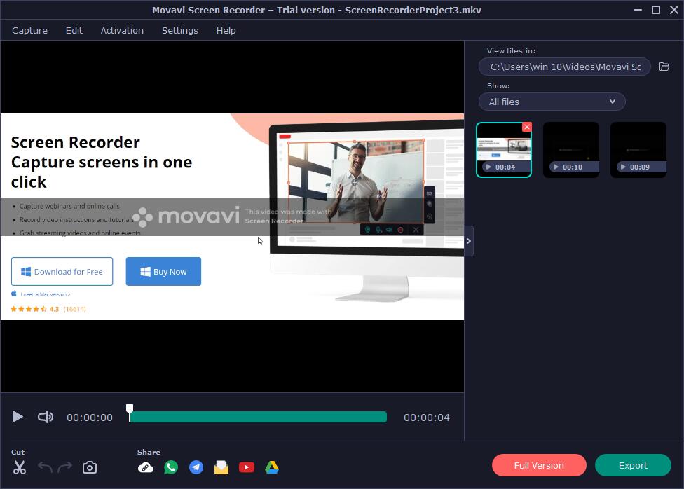 export movavi screen recorder videos