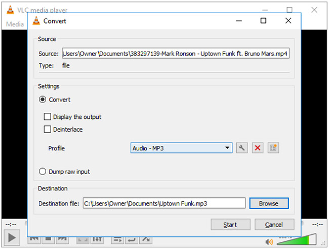 extract audio from video with VLC