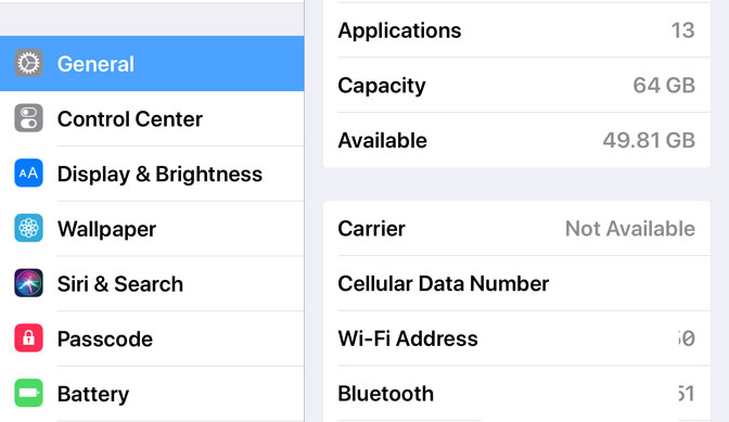 Rechercher le numéro de téléphone sur le numéro de données cellulaires iPad