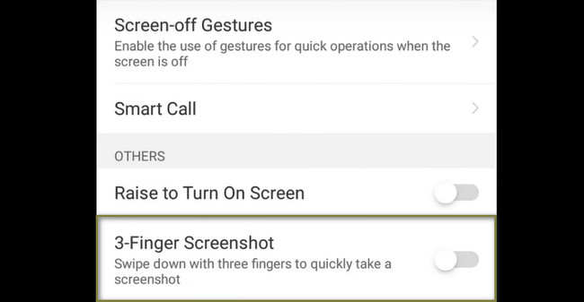 3 本指のスクリーンショットを選択してオンにします