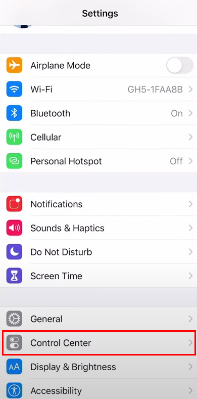 tap the Control Center
