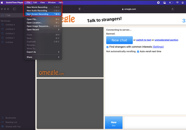click the New Screen Recording