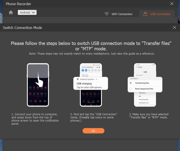 Conecte seu telefone Android com um cabo USB