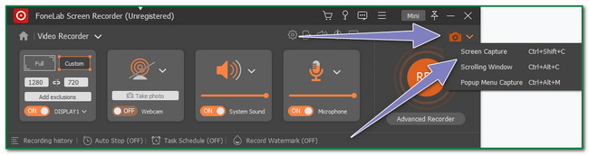 click the Arrow Down button next to the Camera icon