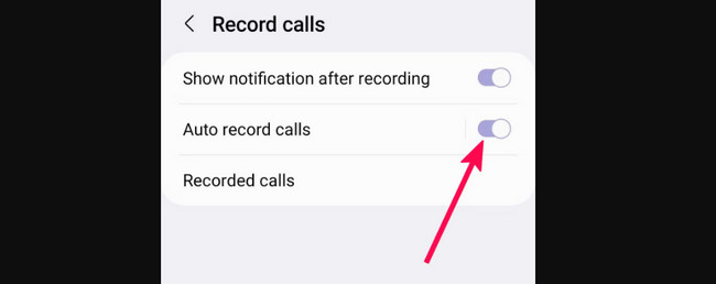 tap auto record calls slider