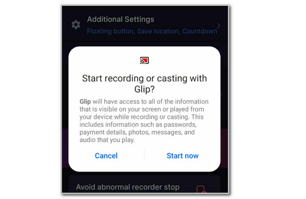 Tap Start Now Option