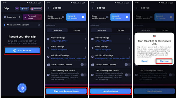 Tap Start Recorder Button