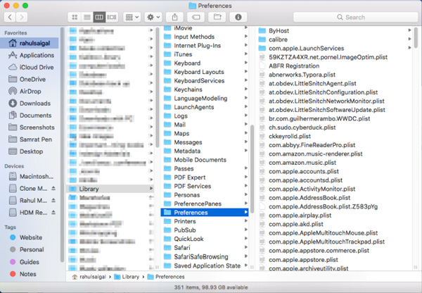 library preferences folder