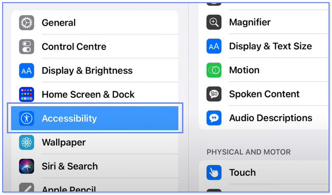 appuyez sur le bouton Accessibilité