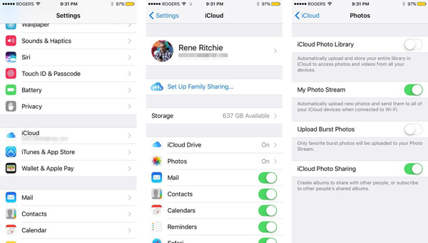 configuration de la photothèque iCloud