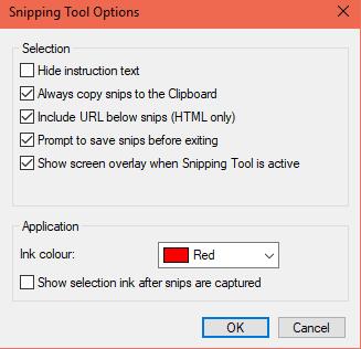 snipping tool options