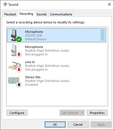 sound recording tab
