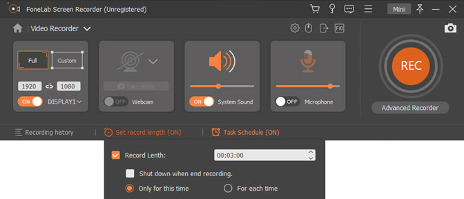 Fonelab schermrecorder taakschema