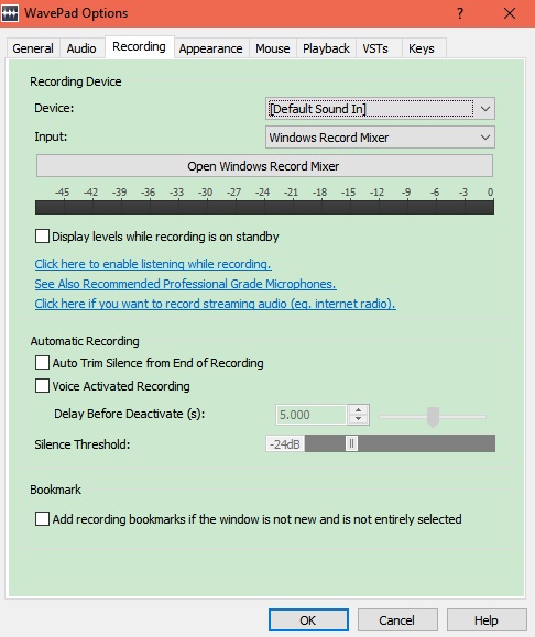 opcja nagrywania wavepad