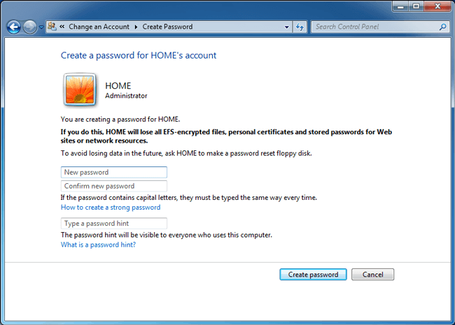 add windows password