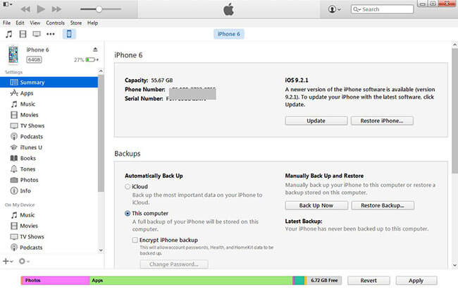 Copia de seguridad de iPhone a iTunes