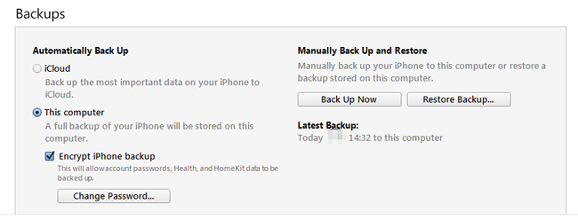 Backup iPhone con iTunes