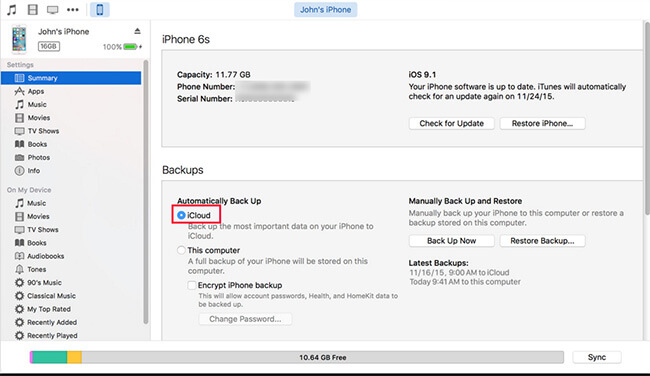 Backup to iCloud on iTunes